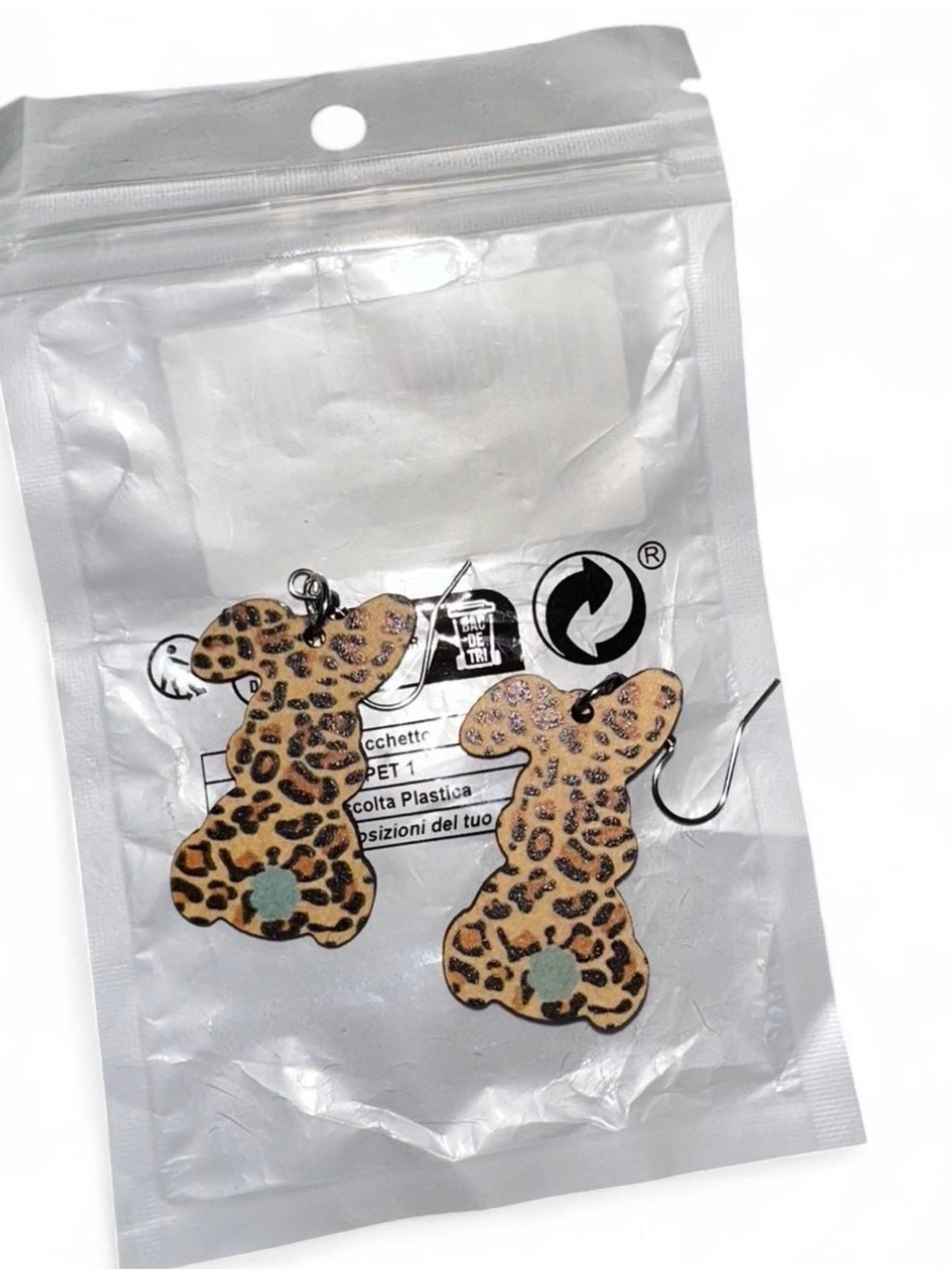 Leopard Print Bunny Drop Earrings - Tan and Black
